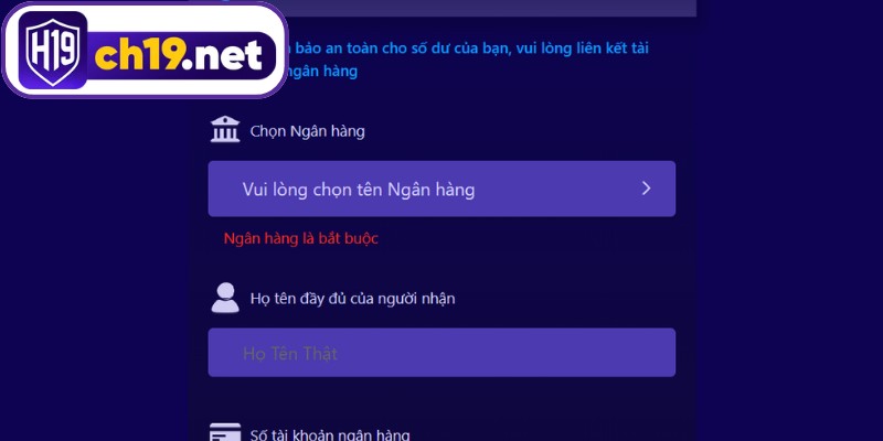 Liên kết thẻ ngân hàng hoặc địa chỉ ví ảo khi rút